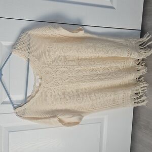 Sun & Shadow Ivory Open Lace Knit Top With Frayed Hem, Beautiful Crochet